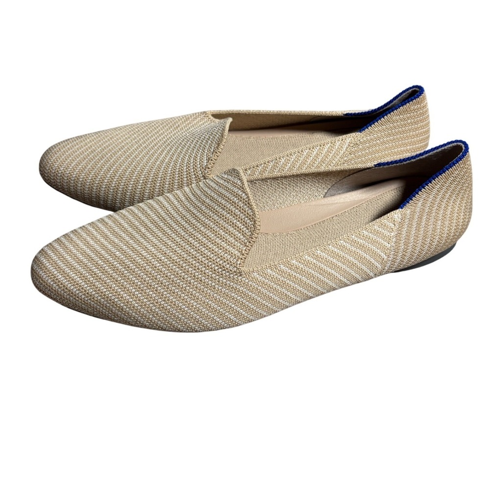 Rothys 7 The Loafer Sand White Stripe Pointed Toe Knit Flats Shoes Quiet Luxury
